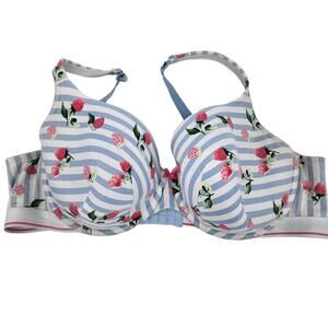 Cacique Lightly Lined T-Shirt Full Coverage Floral Striped Bra Size 46D